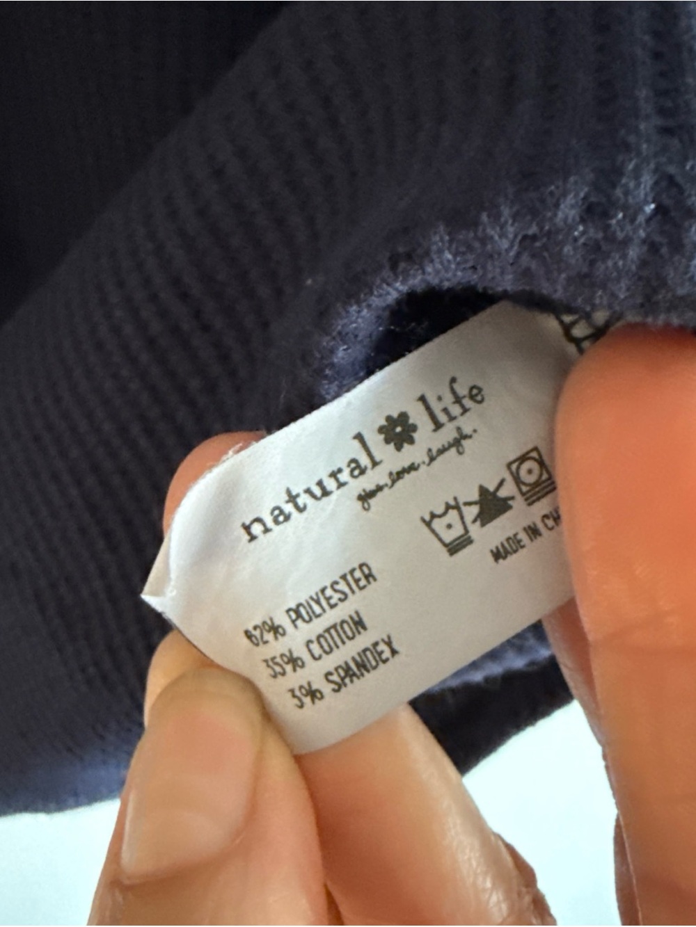 Natural Life Waffle Knit Thermal Top Boho Stripe Sleeve Navy Blue L - Picture 5 of 5